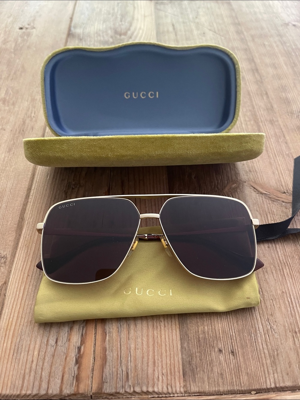 Gucci GG1099SA 003 Navigator Oversized Pilot Gold Sunglasses